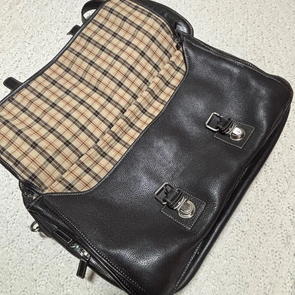 Levenger Fine Leather Briefcase Brown Pebbled Leather Solid Laptop Bag Messenger